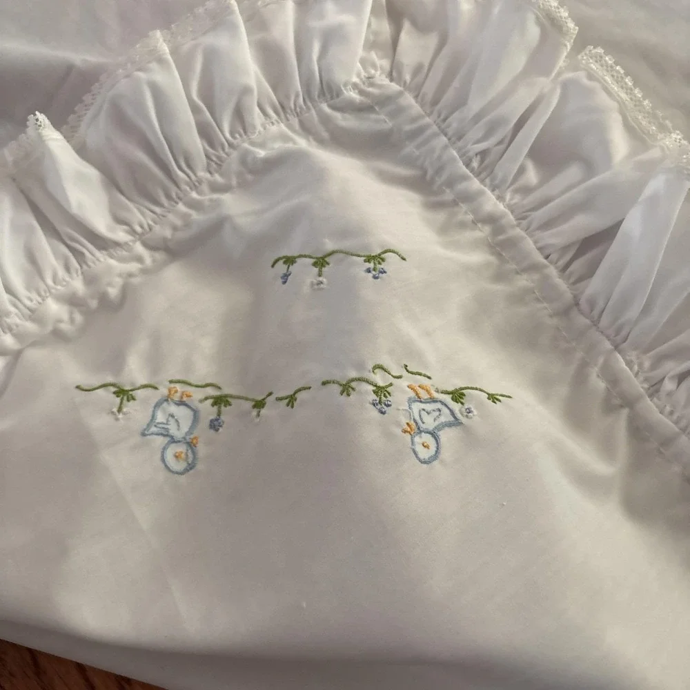 Handmade Embroidery‎ Baby Blanket. Never Used. Blue Stitching. Gender Neutral.